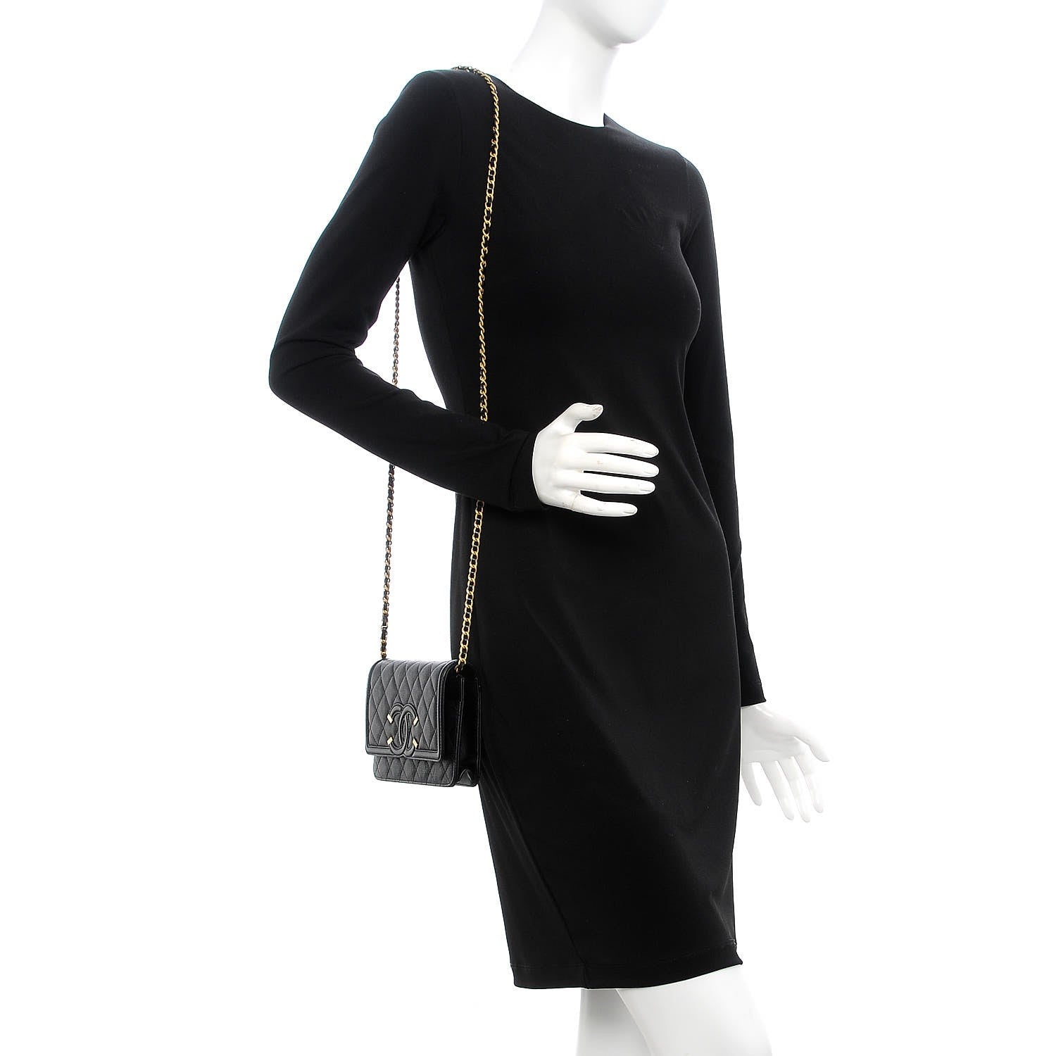 Chanel Caviar Quilted CC Filigree Wallet On Chain WOC Black 2 of 8