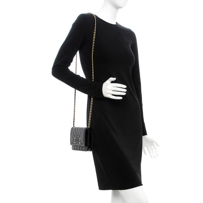 Chanel Caviar Quilted CC Filigree Wallet On Chain WOC Black 2 of 8