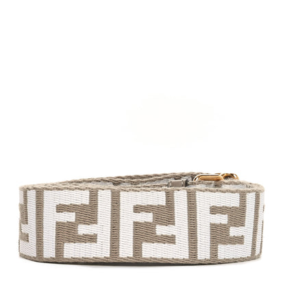 Fendi Jacquard Ribbon Vitello King FF Bi-Color Intreccio Adjustable Strap You Tortora White Anthracite 2 of 4