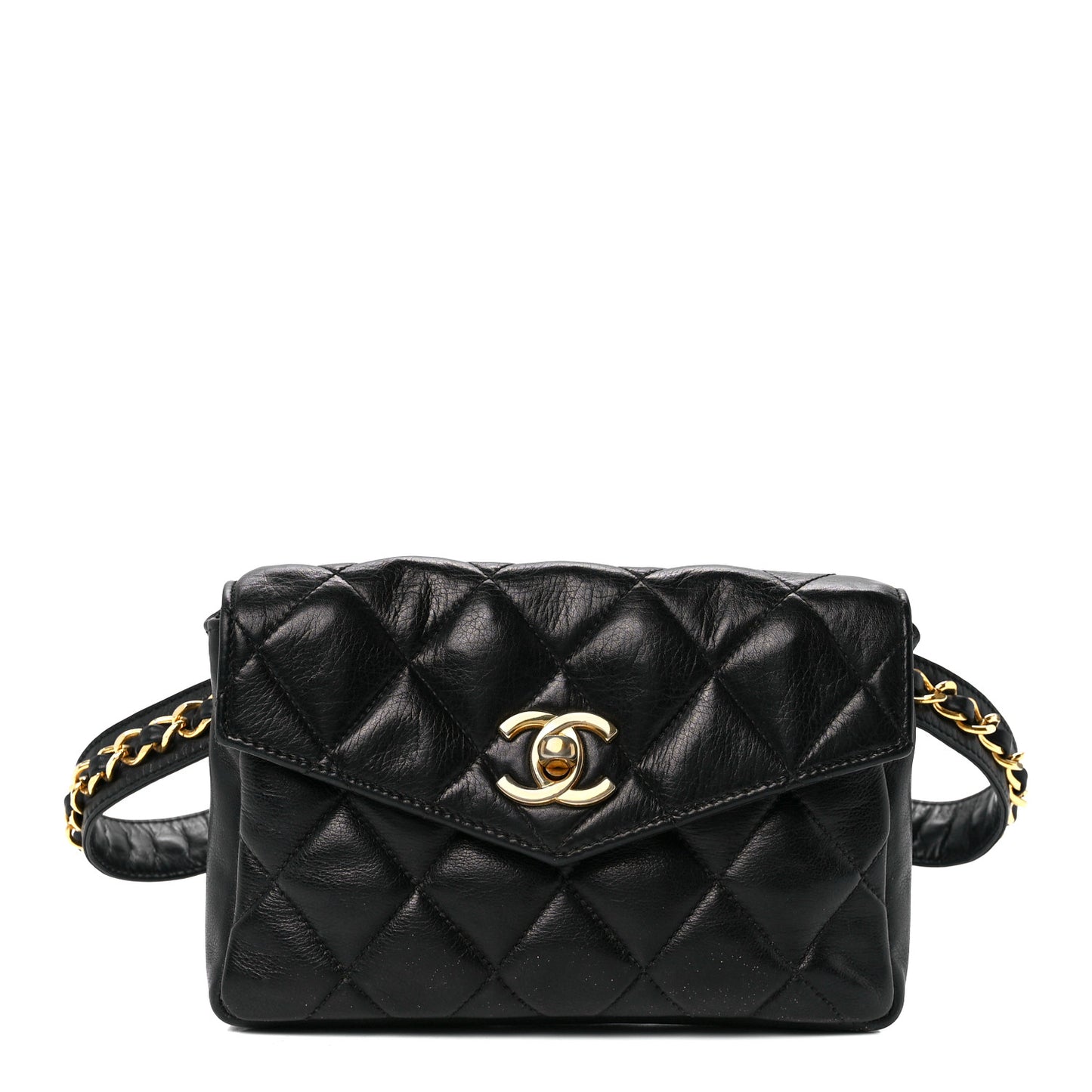 Calfskin Quilted Flap Waist Belt Bag 70 28 Black