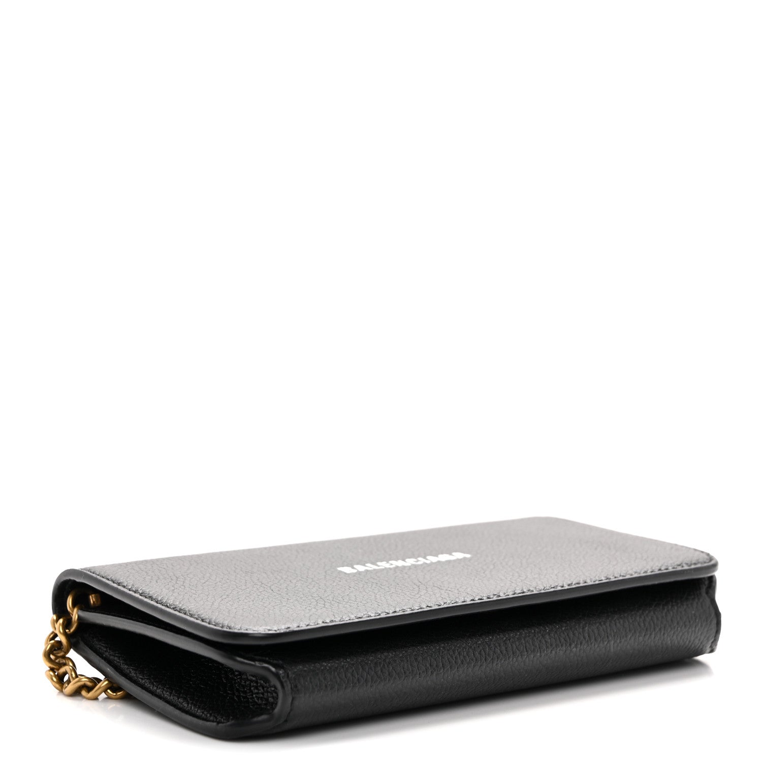 Balenciaga Grained Calfskin Logo Cash Phone Holder Wallet On Chain Black White 4 of 9