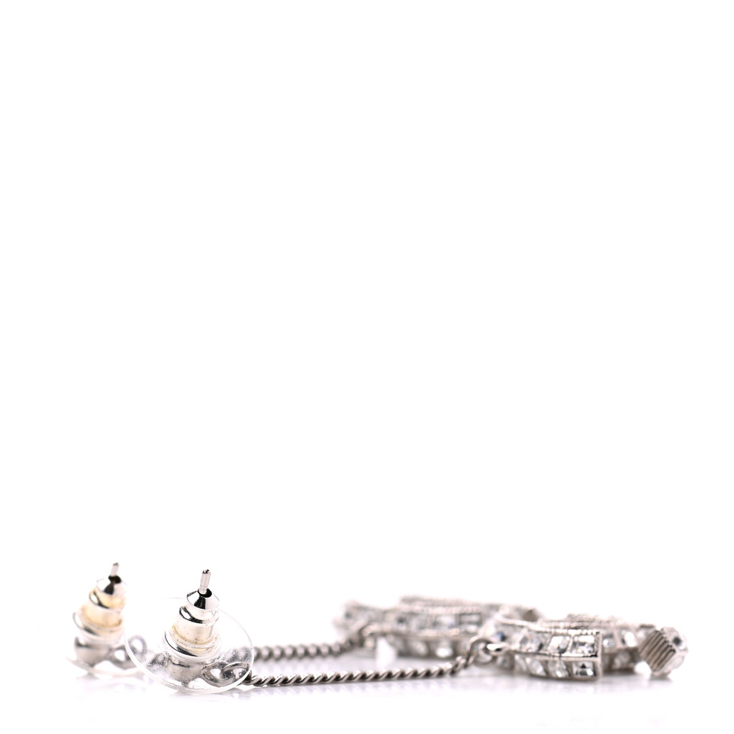 Baguette Crystal CC Drop Earrings Silver