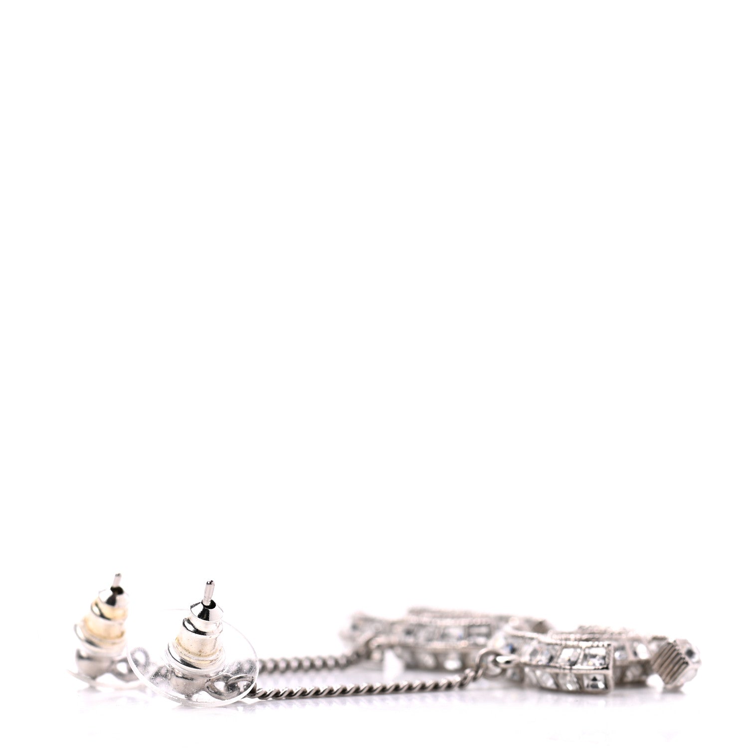 Chanel Baguette Crystal CC Drop Earrings Silver 3 of 4