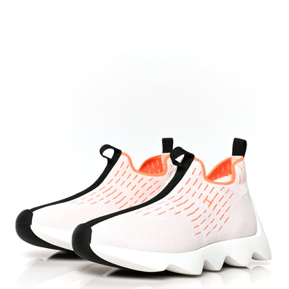 Hermes Technical Canvas Goatskin Womens Eclair Sneakers 37.5 White Orange 3 of 7