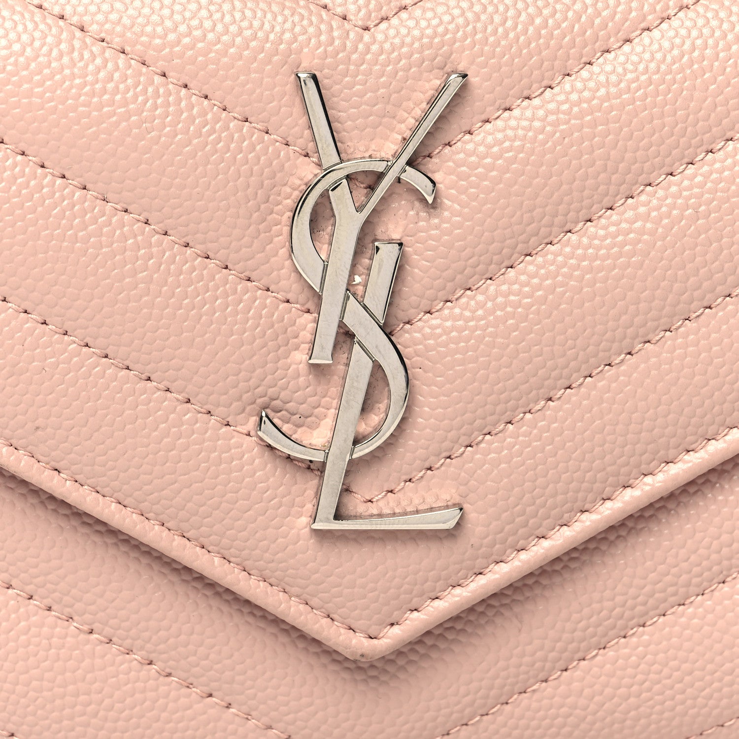 Saint Laurent Grain De Poudre Matelasse Chevron Monogram Compact Tri Fold Wallet Pale Pink 9 of 14