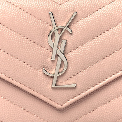 Saint Laurent Grain De Poudre Matelasse Chevron Monogram Compact Tri Fold Wallet Pale Pink 9 of 14