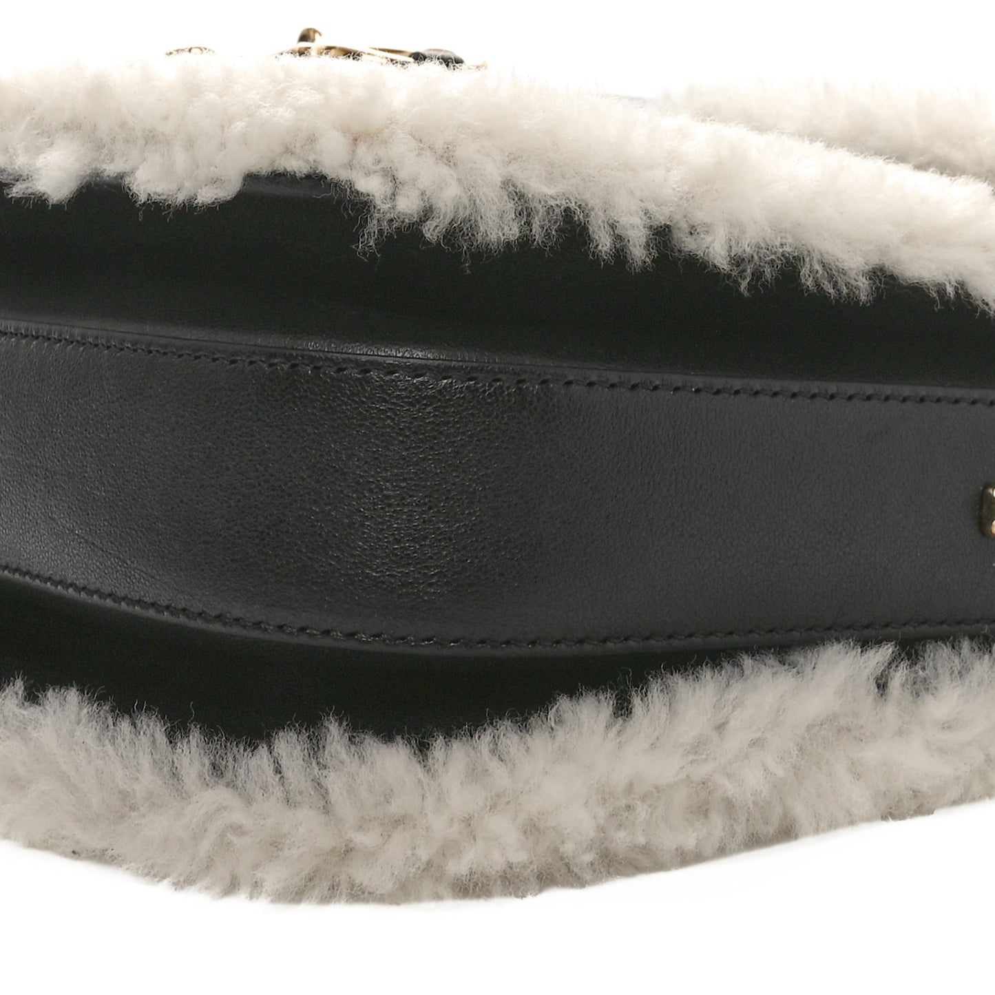 Sakai Be Green Calfskin Shearling Horsebit 1955 Shoulder Bag Black