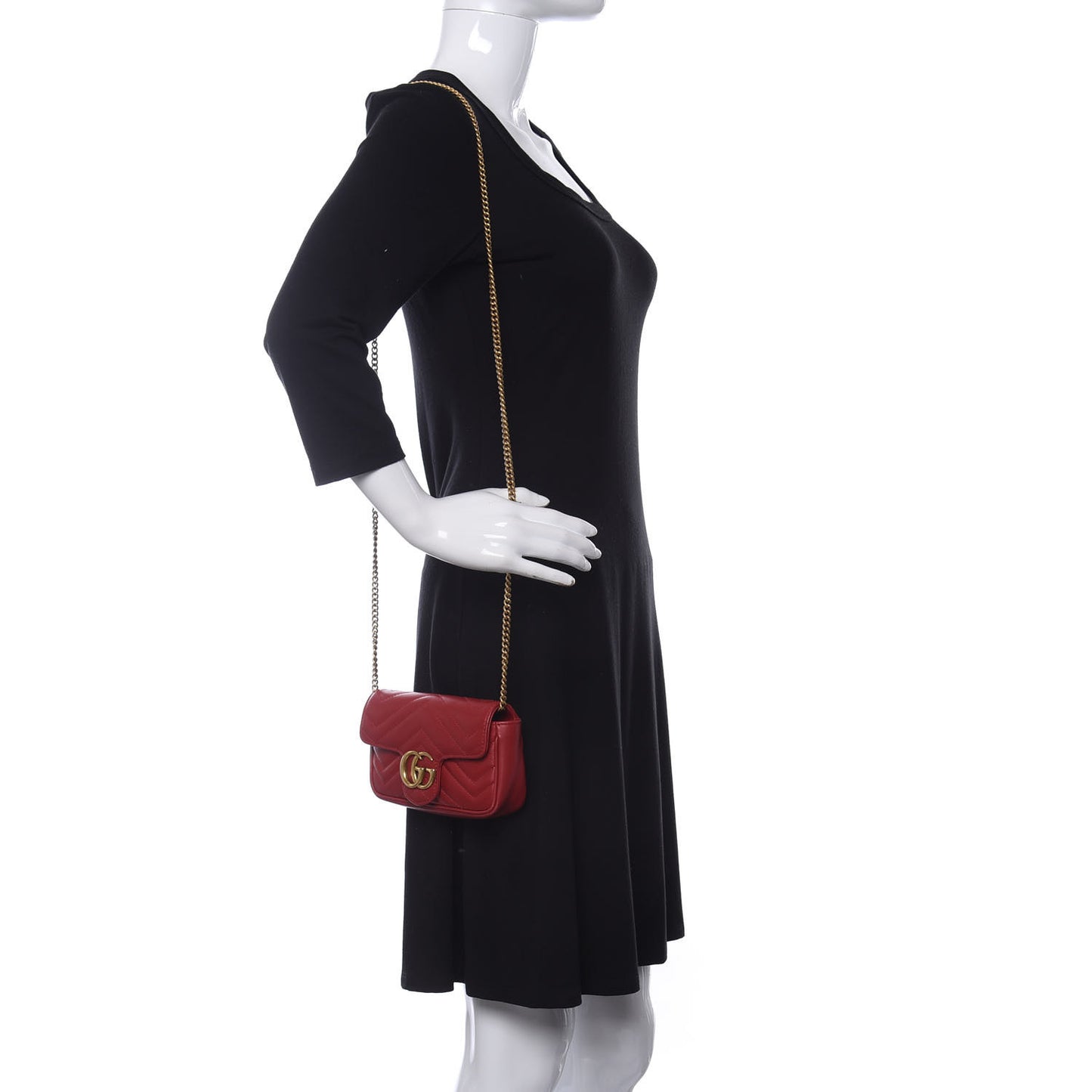 Calfskin Matelasse Super Mini GG Marmont Shoulder Bag Hibiscus Red