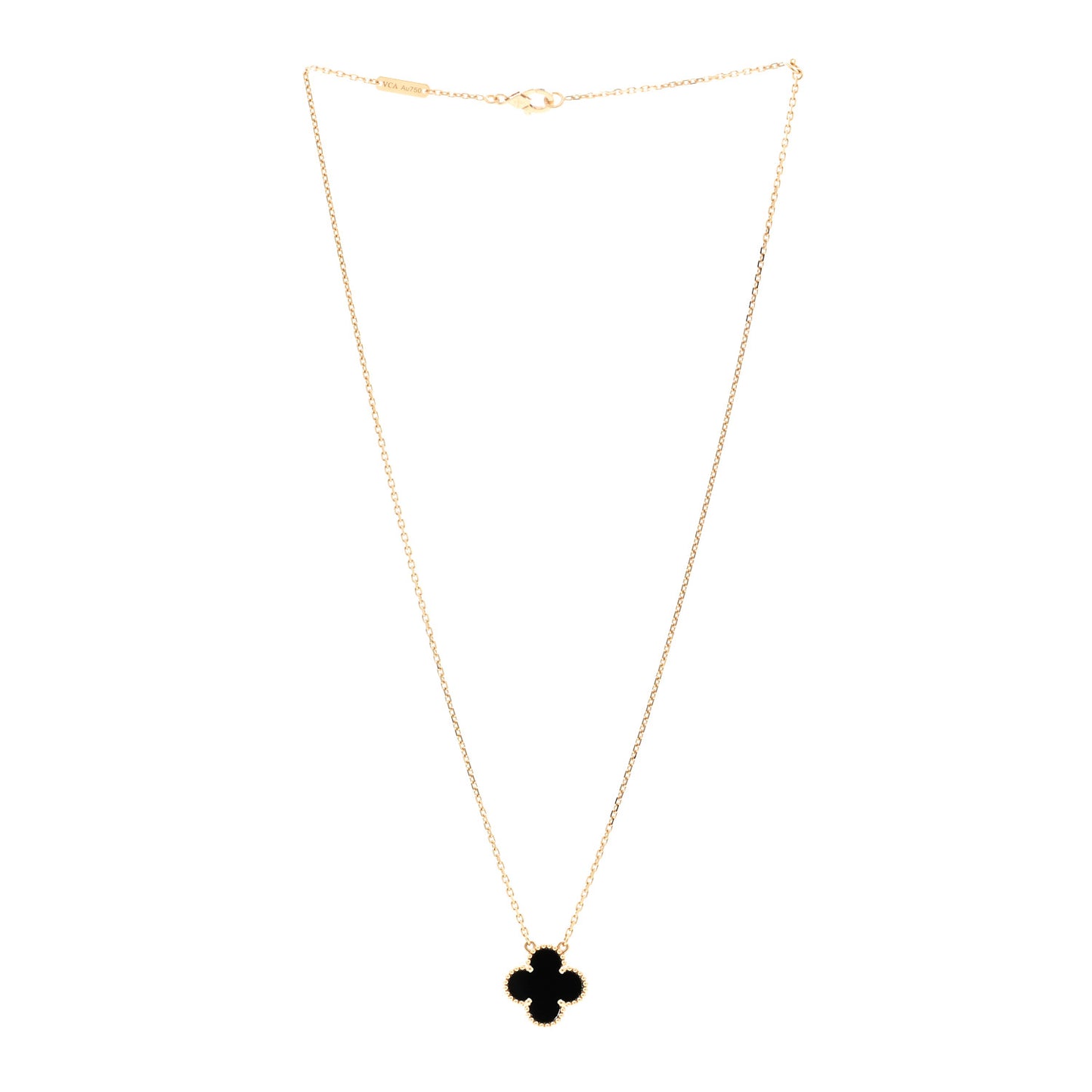18K Yellow Gold Black Onyx Vintage Alhambra Pendant Necklace