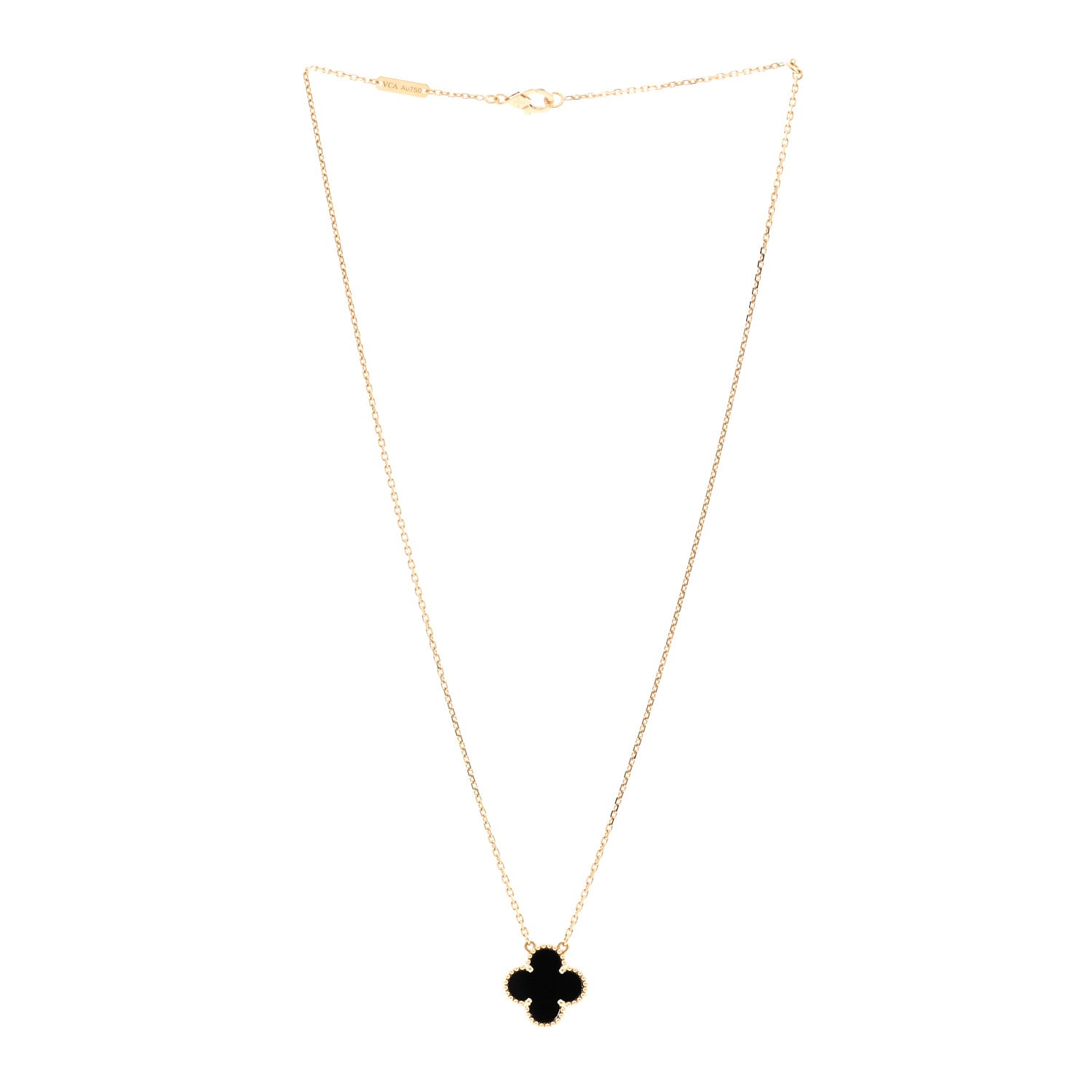 Van Cleef & Arpels 18K Yellow Gold Black Onyx Vintage Alhambra Pendant Necklace 3 of 5