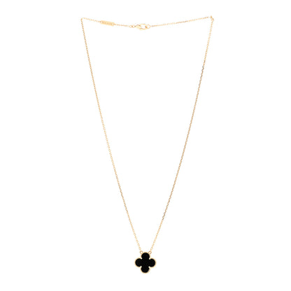 Van Cleef & Arpels 18K Yellow Gold Black Onyx Vintage Alhambra Pendant Necklace 3 of 5