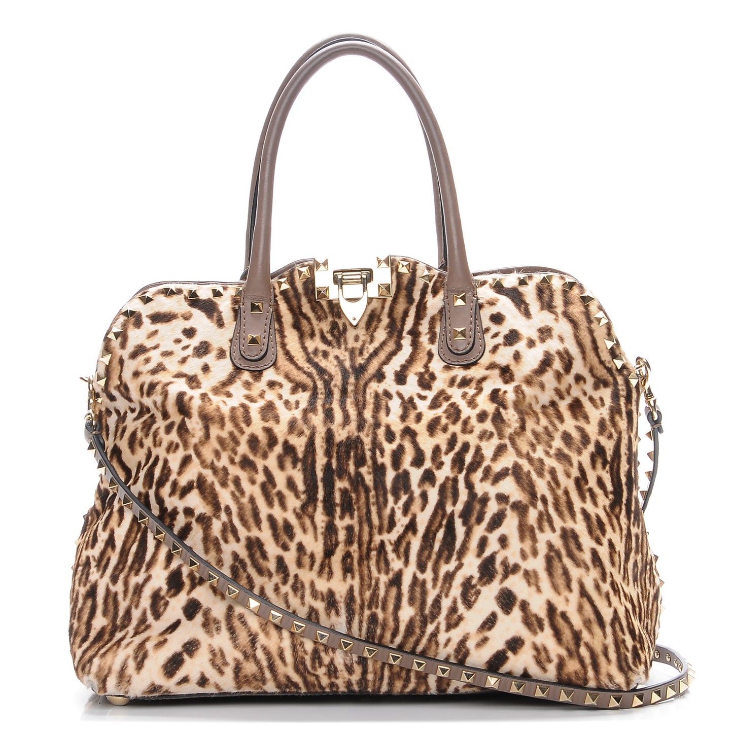 Calf Hair Cavallino Animal Rockstud Dome Satchel Leopard