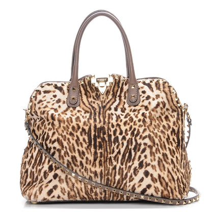 Valentino Garavani Calf Hair Cavallino Animal Rockstud Dome Satchel Leopard 1 of 15