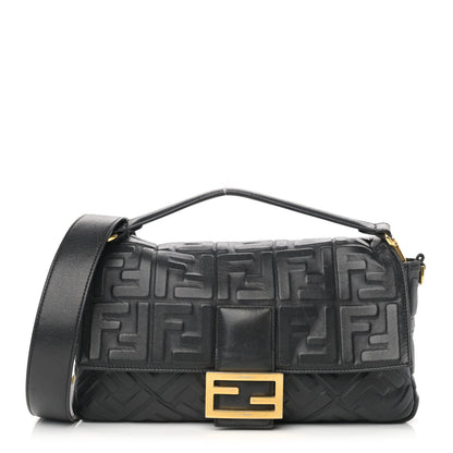 Fendi Nappa FF 1974 Embossed Large Baguette Black 2 of 33