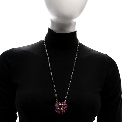 Chanel Lambskin Tweed CC Locket Pendant Necklace Black Pink Gold 2 of 6