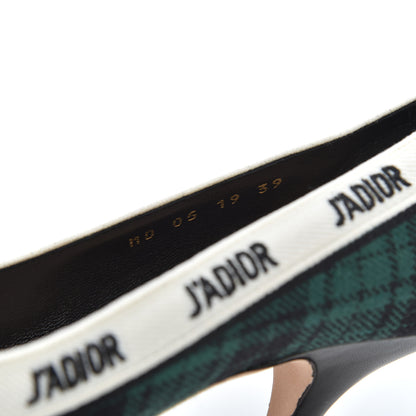 Christian Dior Canvas Ribbon Tartan Print Embroidered J'Adior 100mm Pumps 39 Black Green 8 of 12