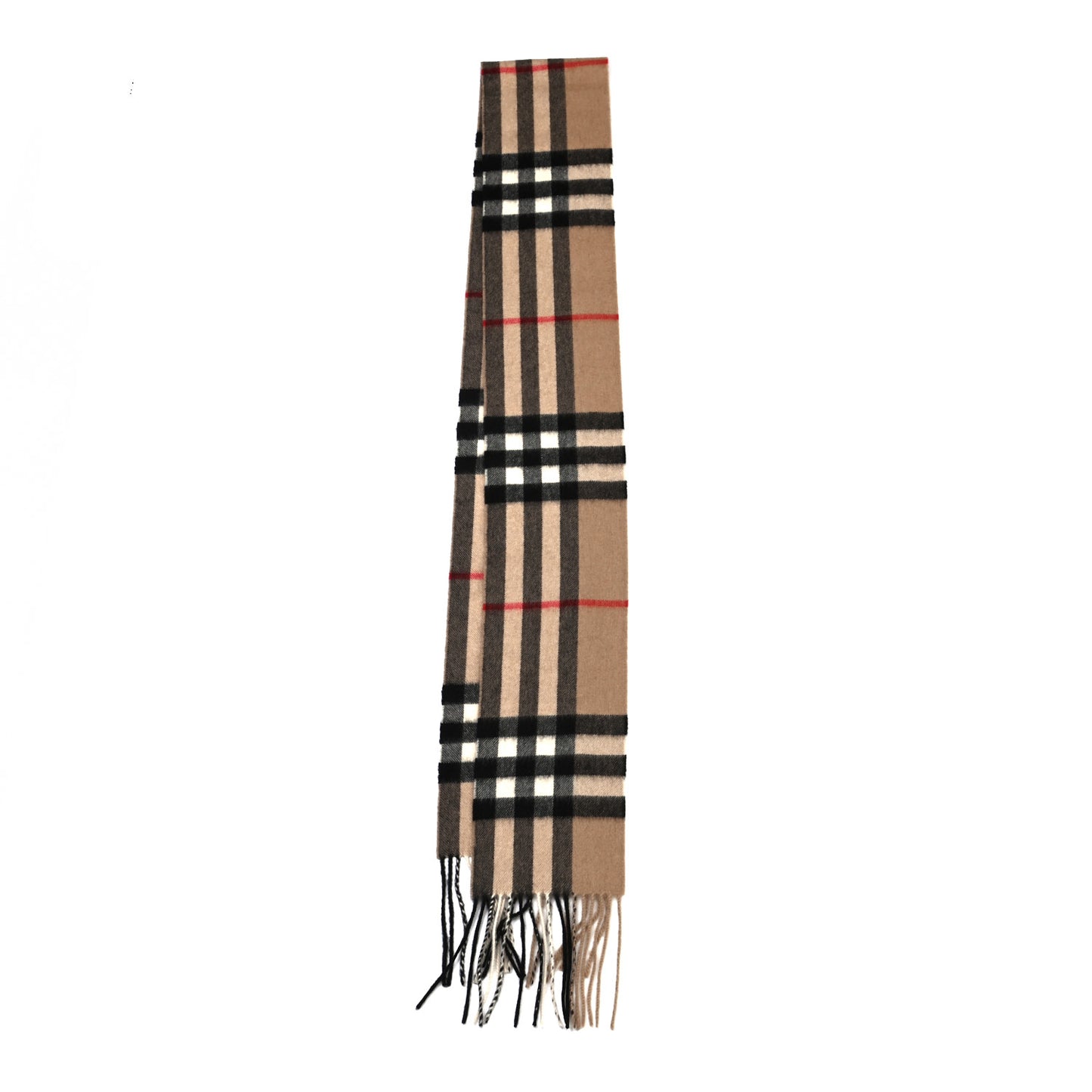 Cashmere Giant Check Fringe Scarf Archive Beige