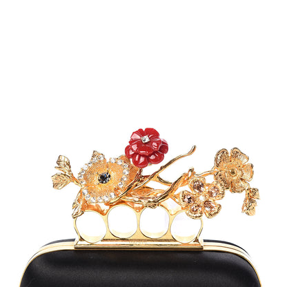 Alexander McQueen Satin Floral Knuckle Duster Box Clutch Black 7 of 7