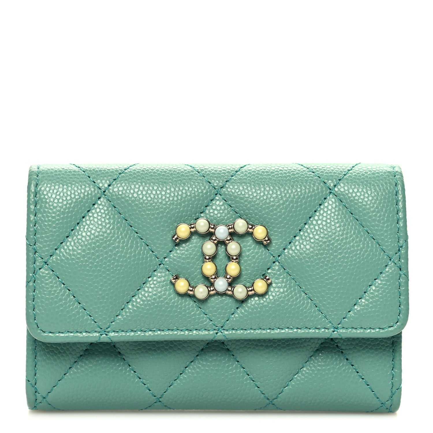 Chanel Caviar Pearl Quilted Coco Candy Flap Card Holder Turquoise 1 of 10