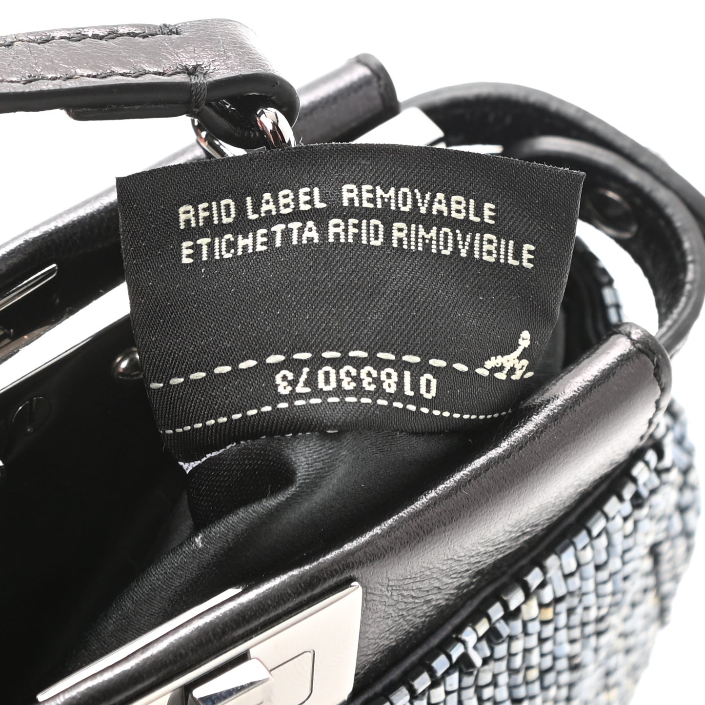 Laminated Goatskin Beaded Micro Peekaboo Iconic Satchel Canna di Fucile Black