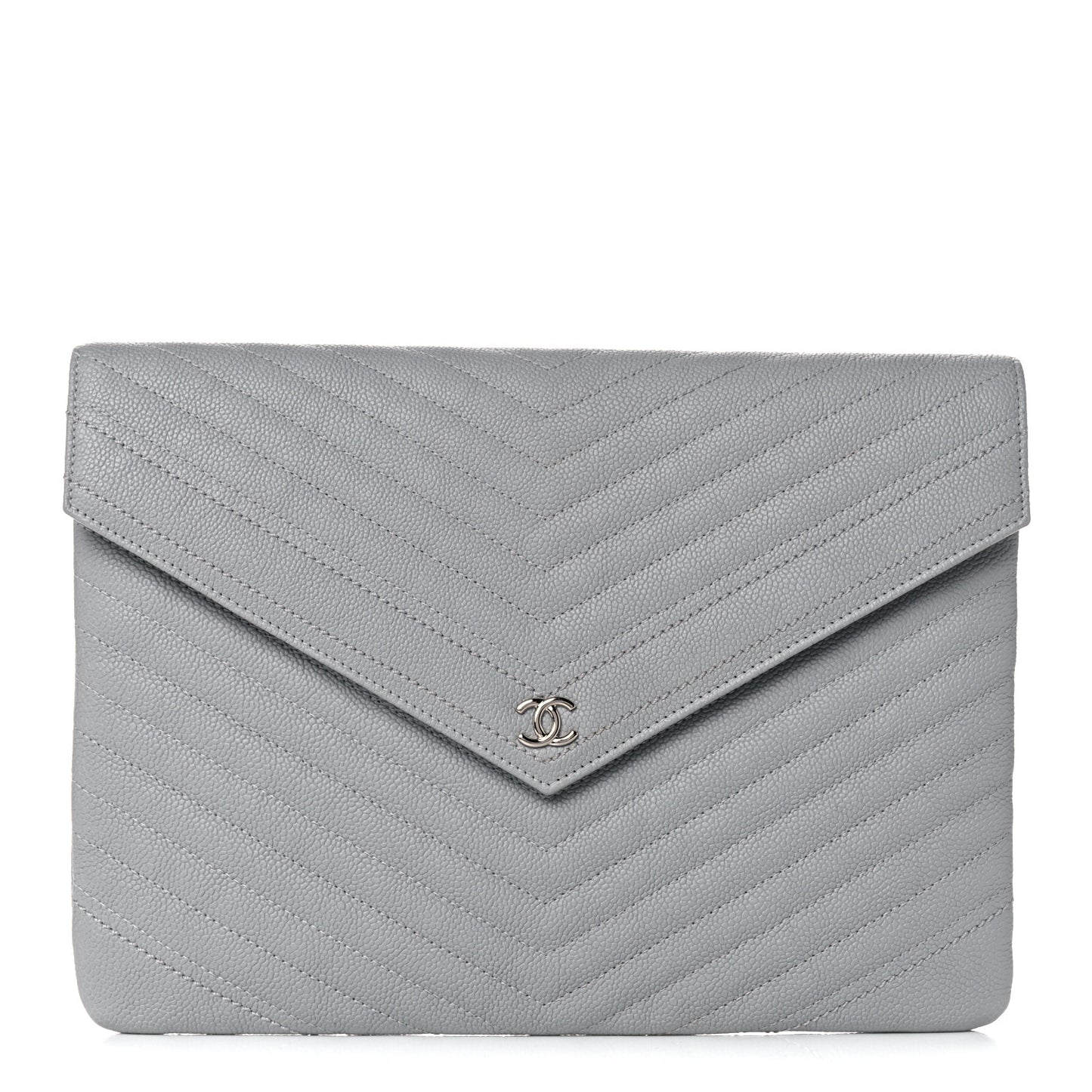 Caviar Chevron Quilted Small Statement Pouch Grey