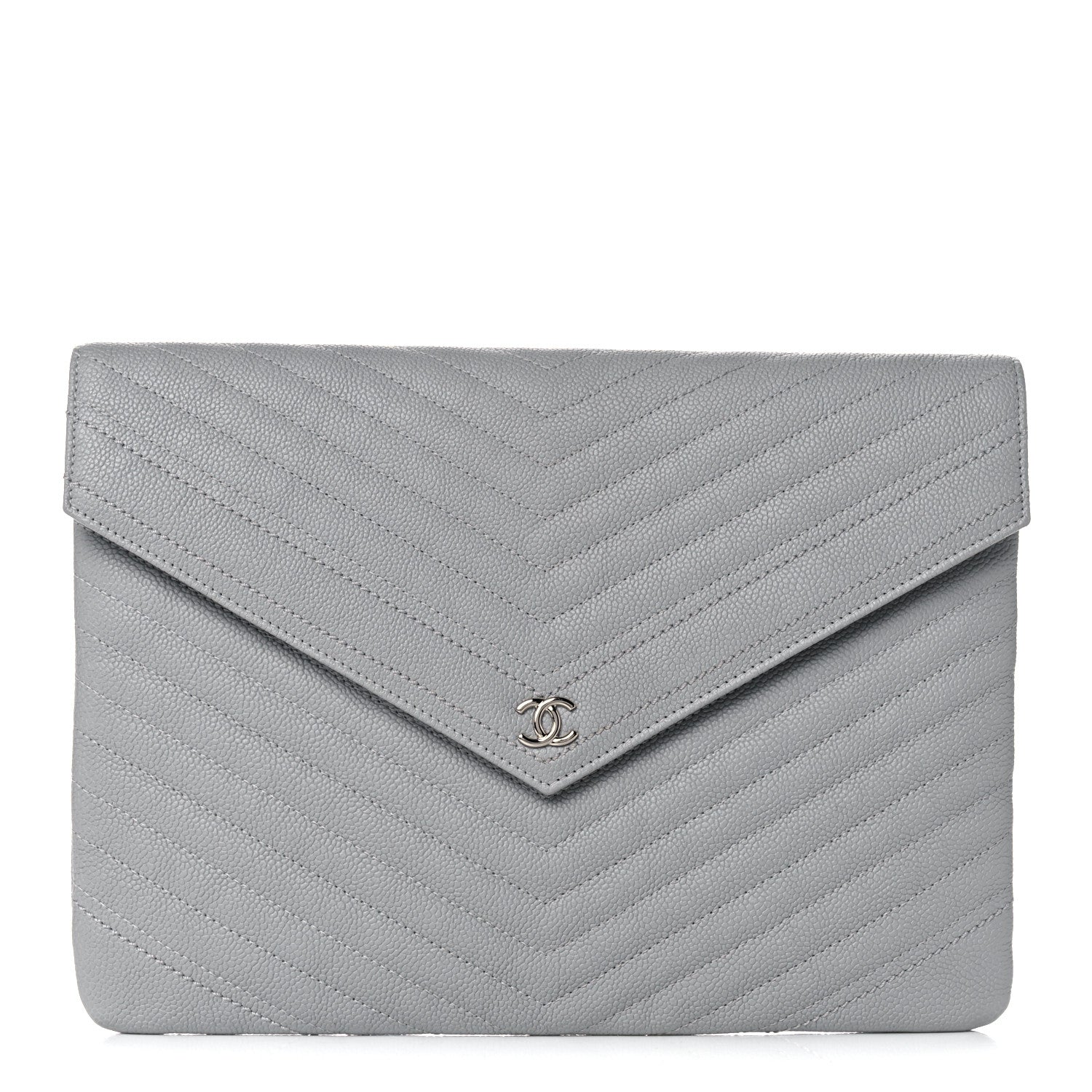 Chanel Caviar Chevron Quilted Small Statement Pouch Grey 1 of 10