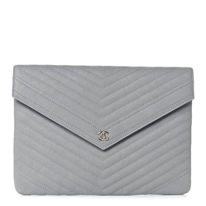 Chanel Caviar Chevron Quilted Small Statement Pouch Grey 1 of 10