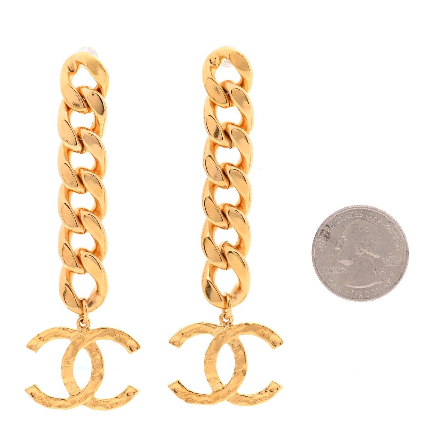 Metal CC Pick Drop Earrings Gold