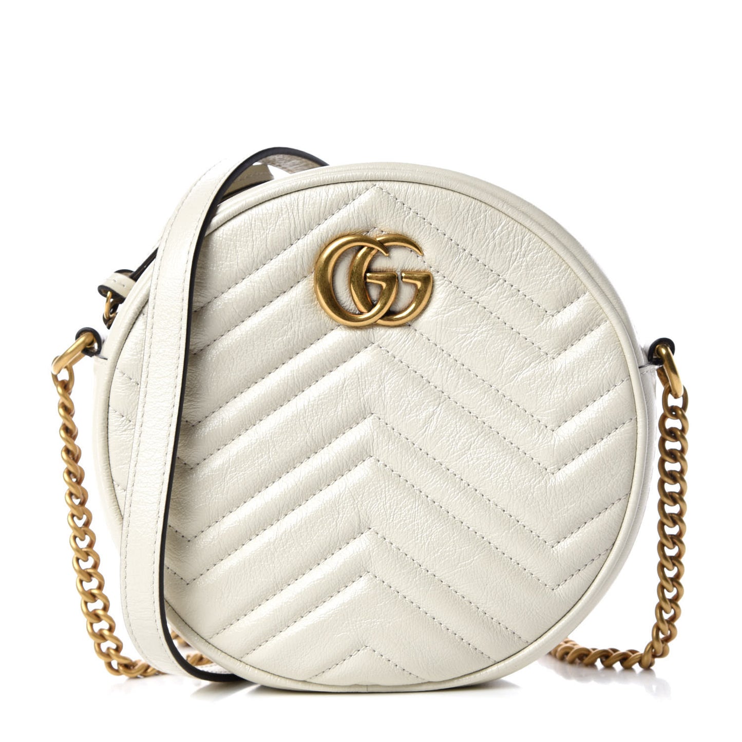 Calfskin Matelasse Mini GG Marmont Round Shoulder Bag White