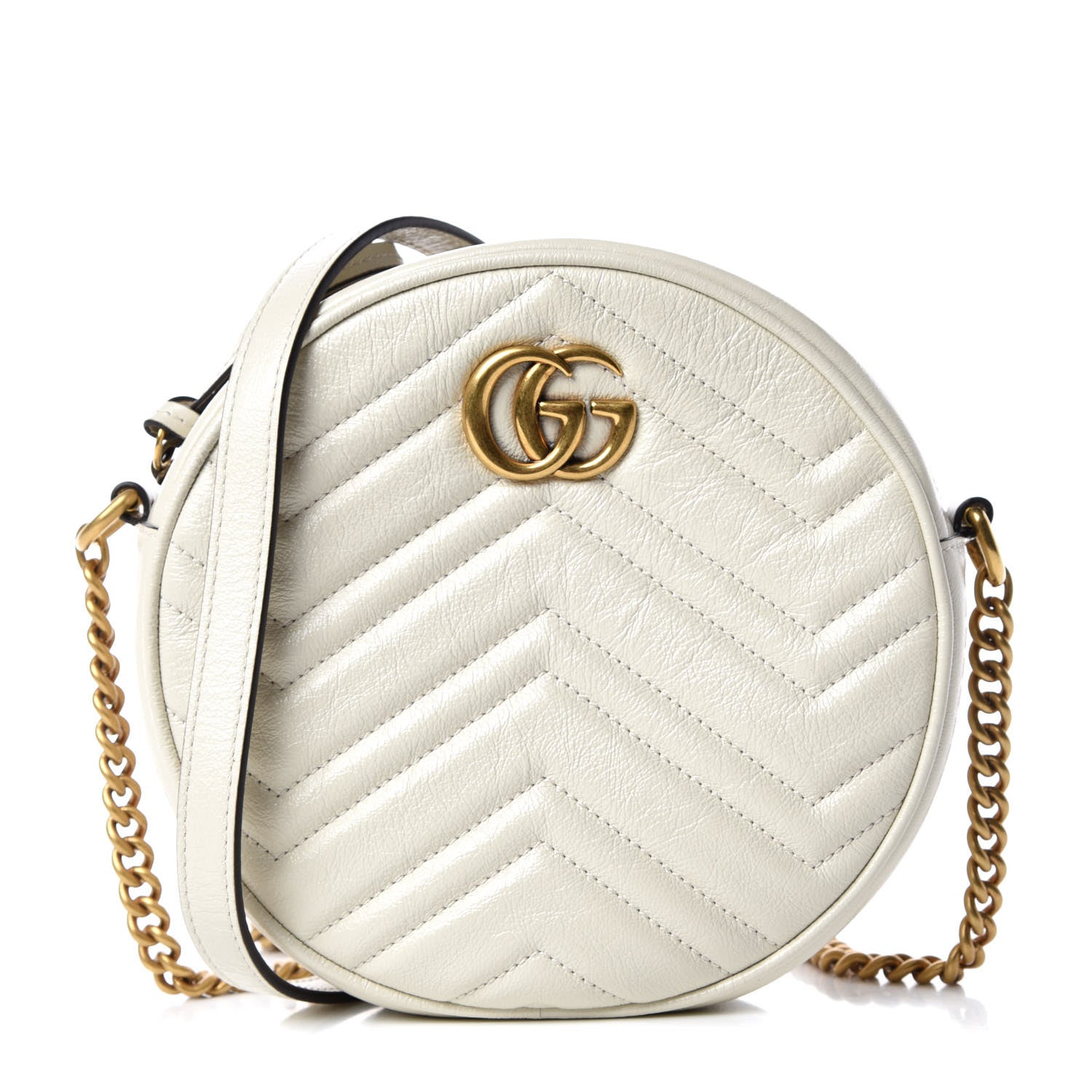 Gucci Calfskin Matelasse Mini GG Marmont Round Shoulder Bag White 1 of 9