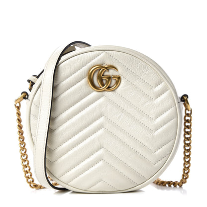Gucci Calfskin Matelasse Mini GG Marmont Round Shoulder Bag White 1 of 9