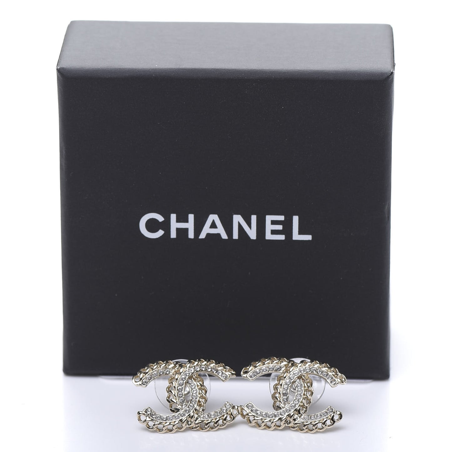 Crystal Chain CC Earrings Gold