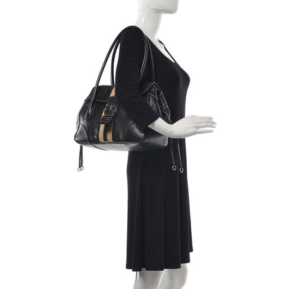 Prada Vitello Daino Stripe Shoulder Bag Black 2 of 15