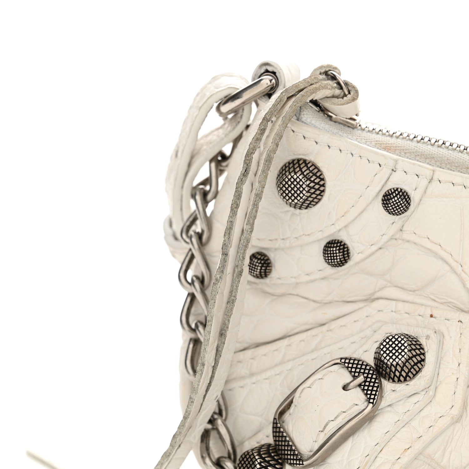 Balenciaga Extra Supple Calfskin Crocodile Embossed Le Cagole Mini Purse With Chain White 15 of 18