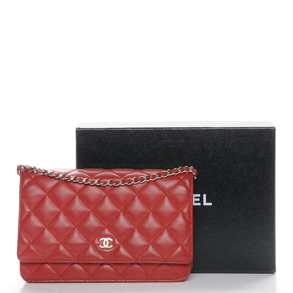Chanel Lambskin Quilted Wallet On Chain WOC Red 10 of 10