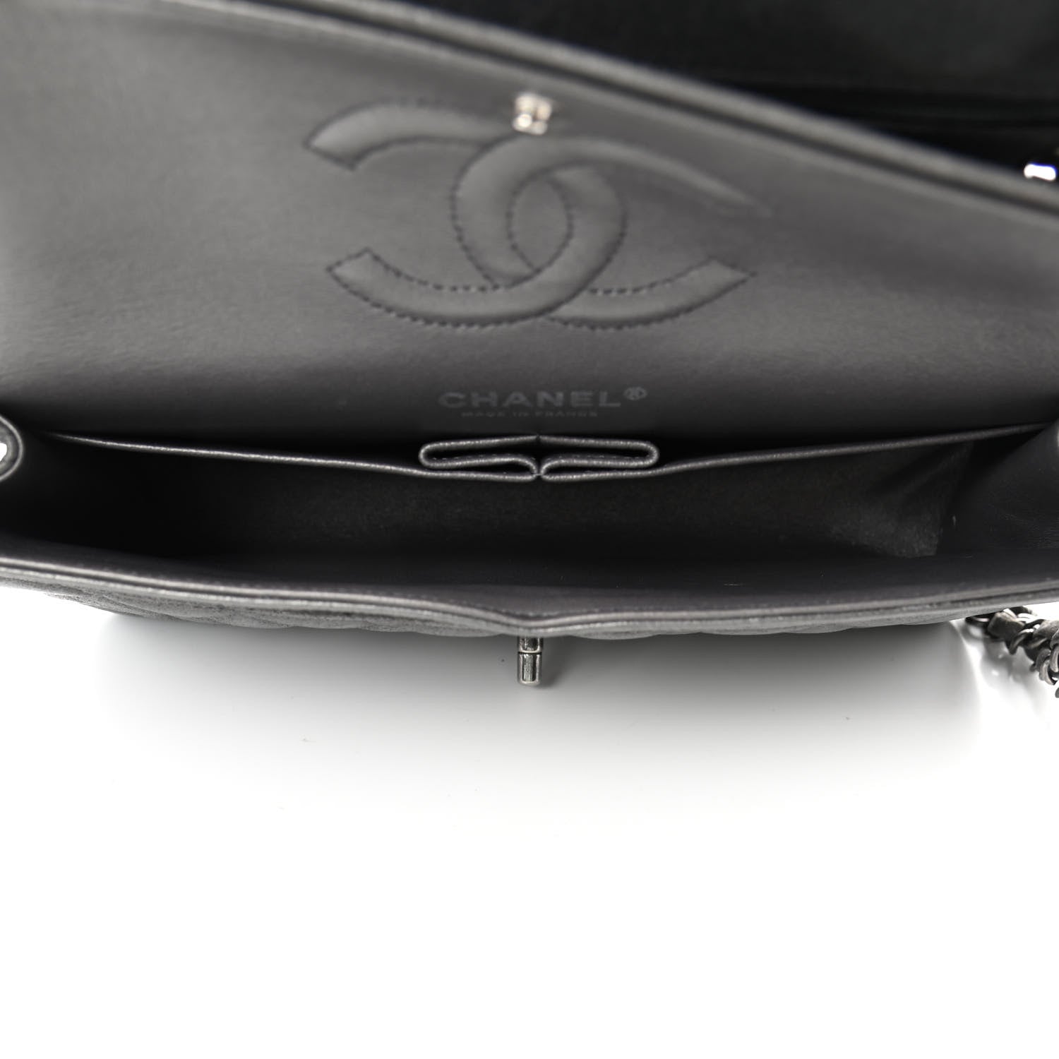 Chanel Metallic Lambskin Quilted Medium Double Flap Pewter 4 of 4