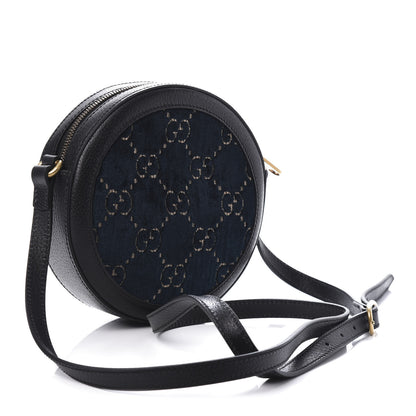 Gucci Velvet Calfskin GG Monogram Round Shoulder Bag Blue Beige 3 of 10