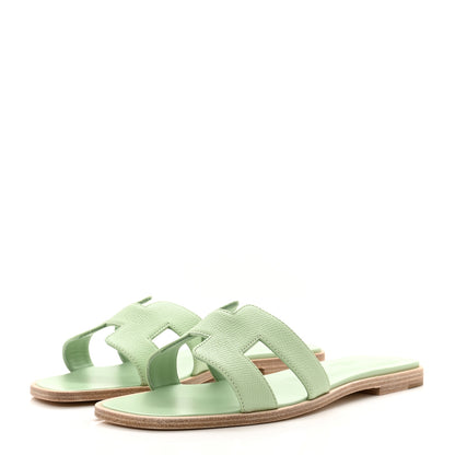 Hermes Epsom Oran Sandals 38.5 Vert Jade 3 of 8