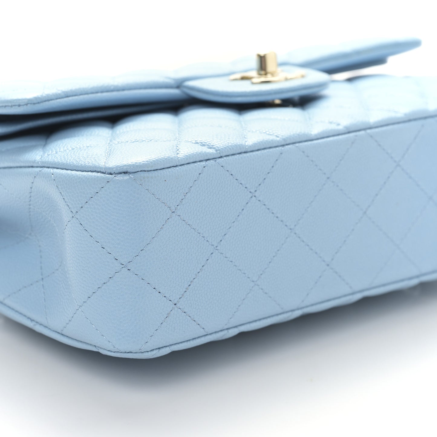 Caviar Quilted Small Double Flap Light Blue