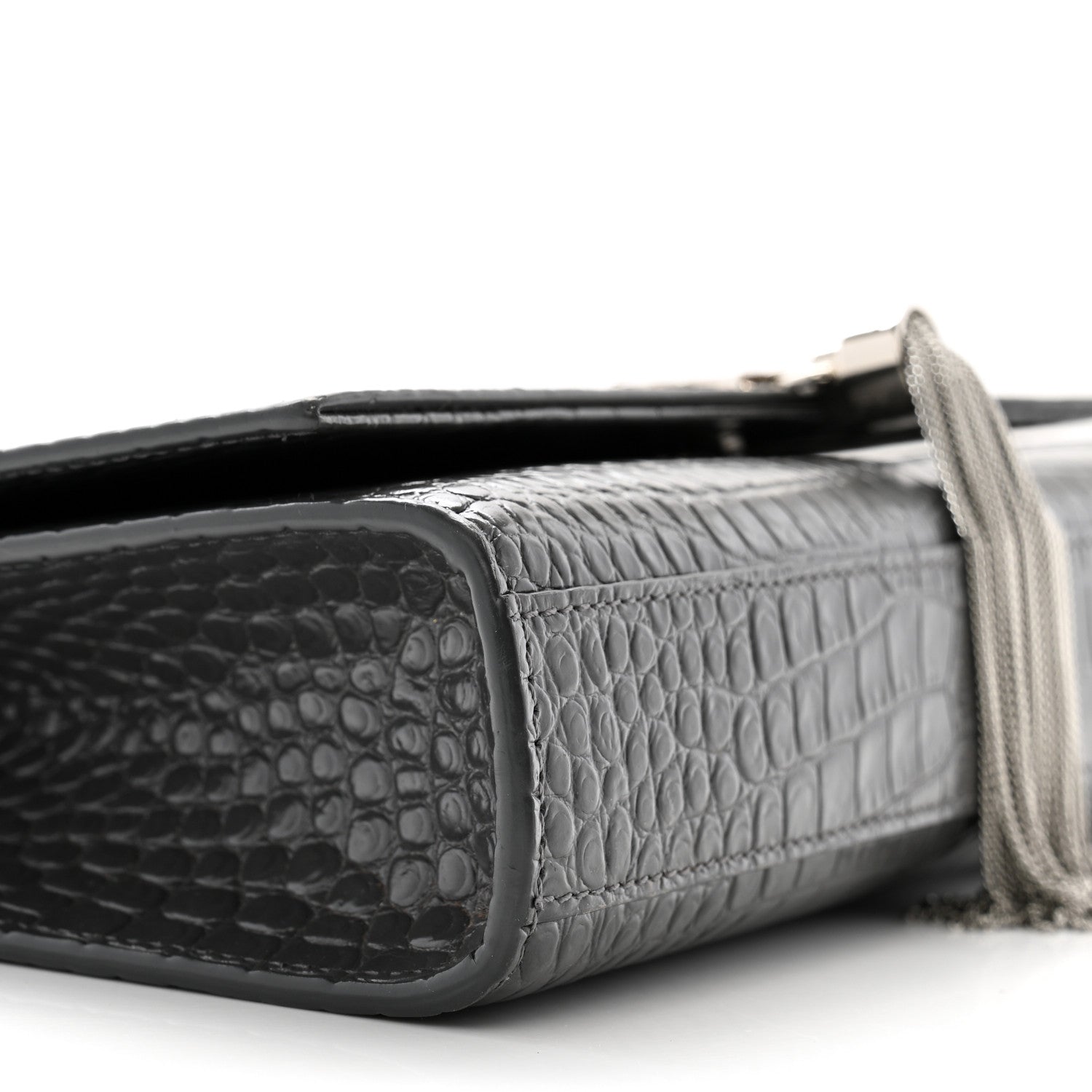 Saint Laurent Calfskin Crocodile Embossed Medium Classic Monogram Kate Tassel Satchel Storm 9 of 12