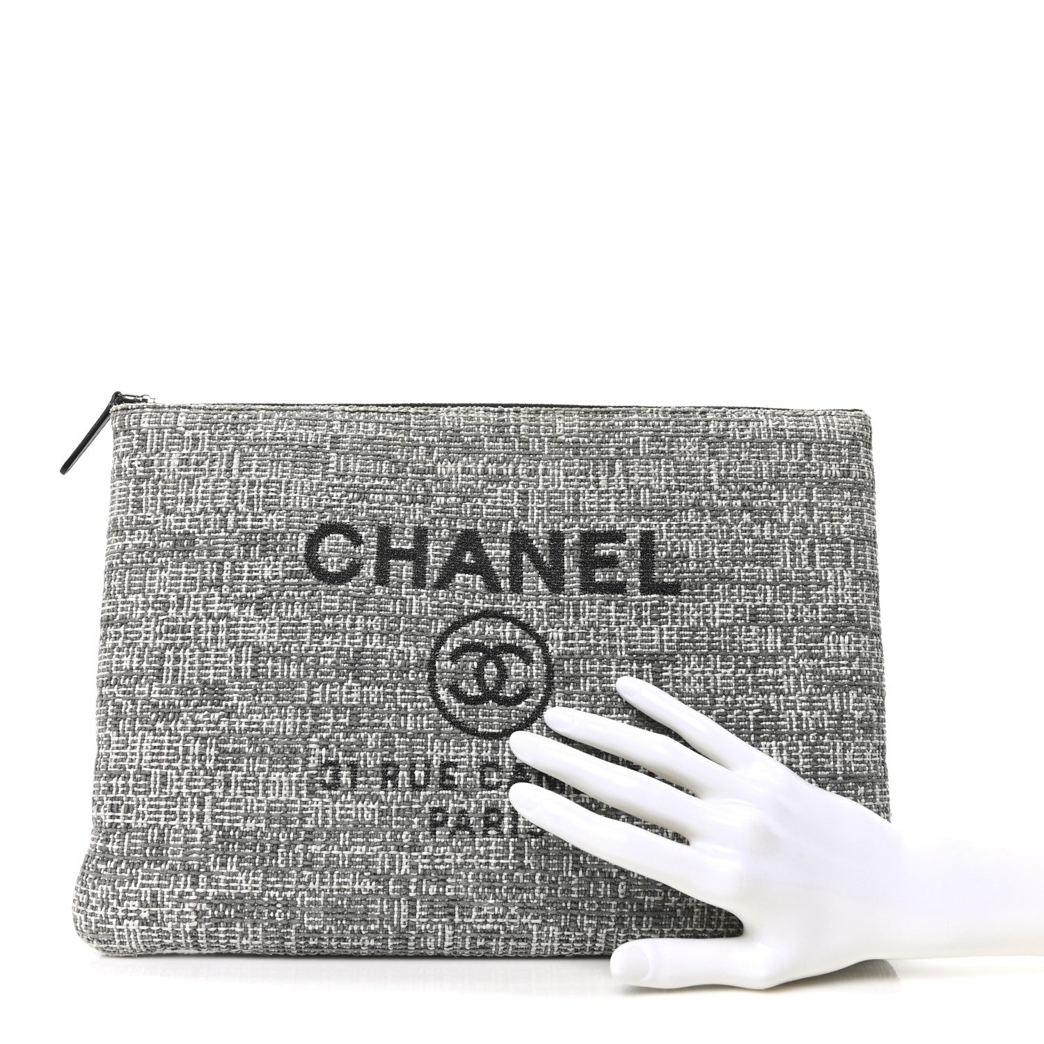 Chanel Canvas Large Deauville Pouch Grey 2 of 10