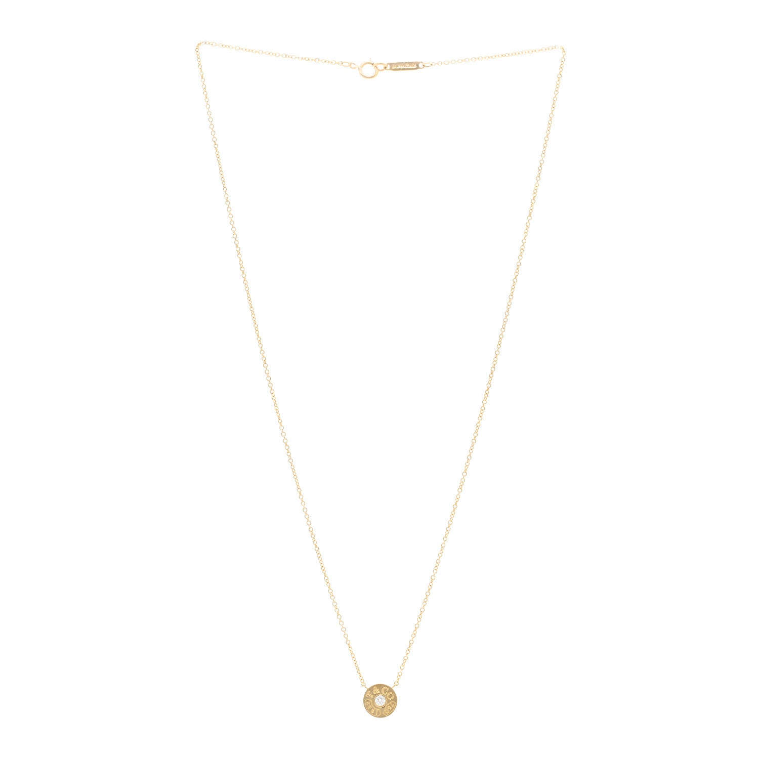 Tiffany 18K Yellow Gold Diamond 1837 Circle Pendant Necklace 3 of 4