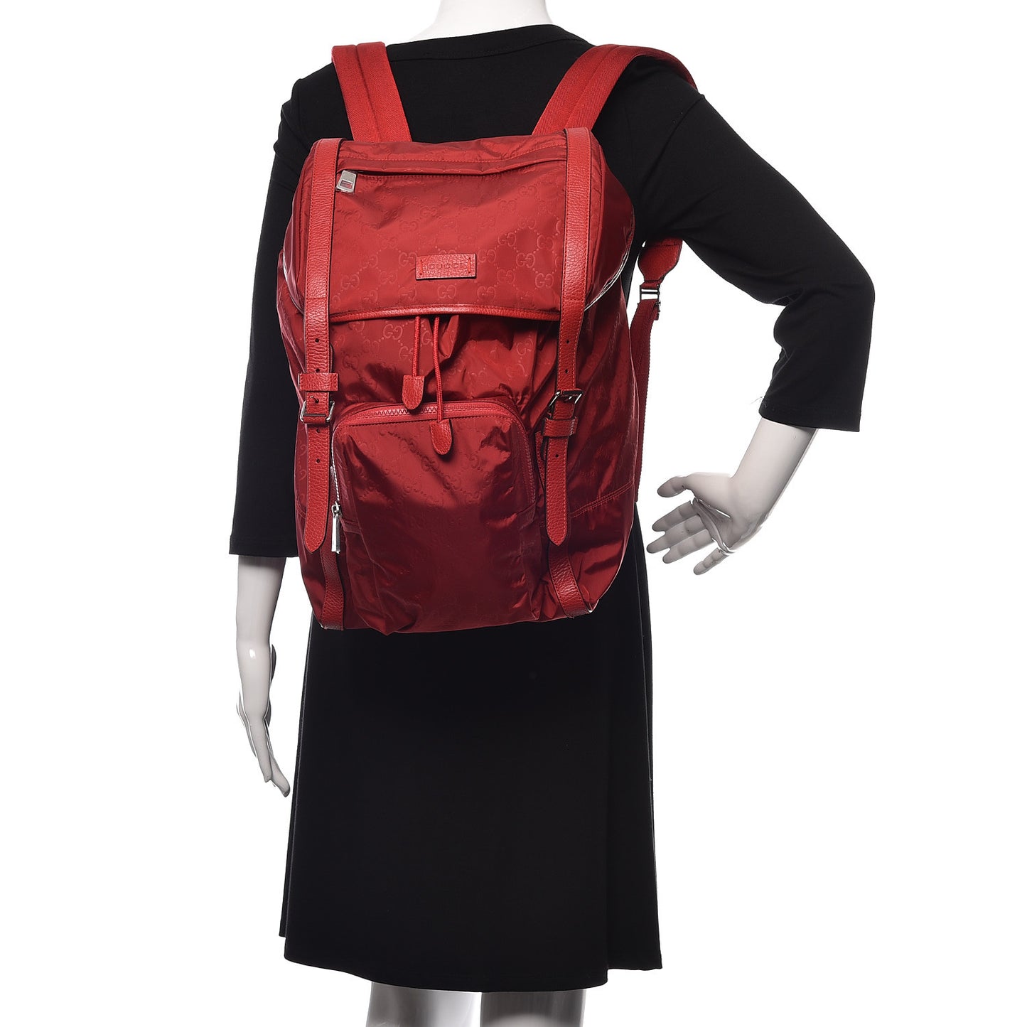 Nylon Monogram Dollar Calfskin Medium Light Double Buckle Backpack Vibrant Red