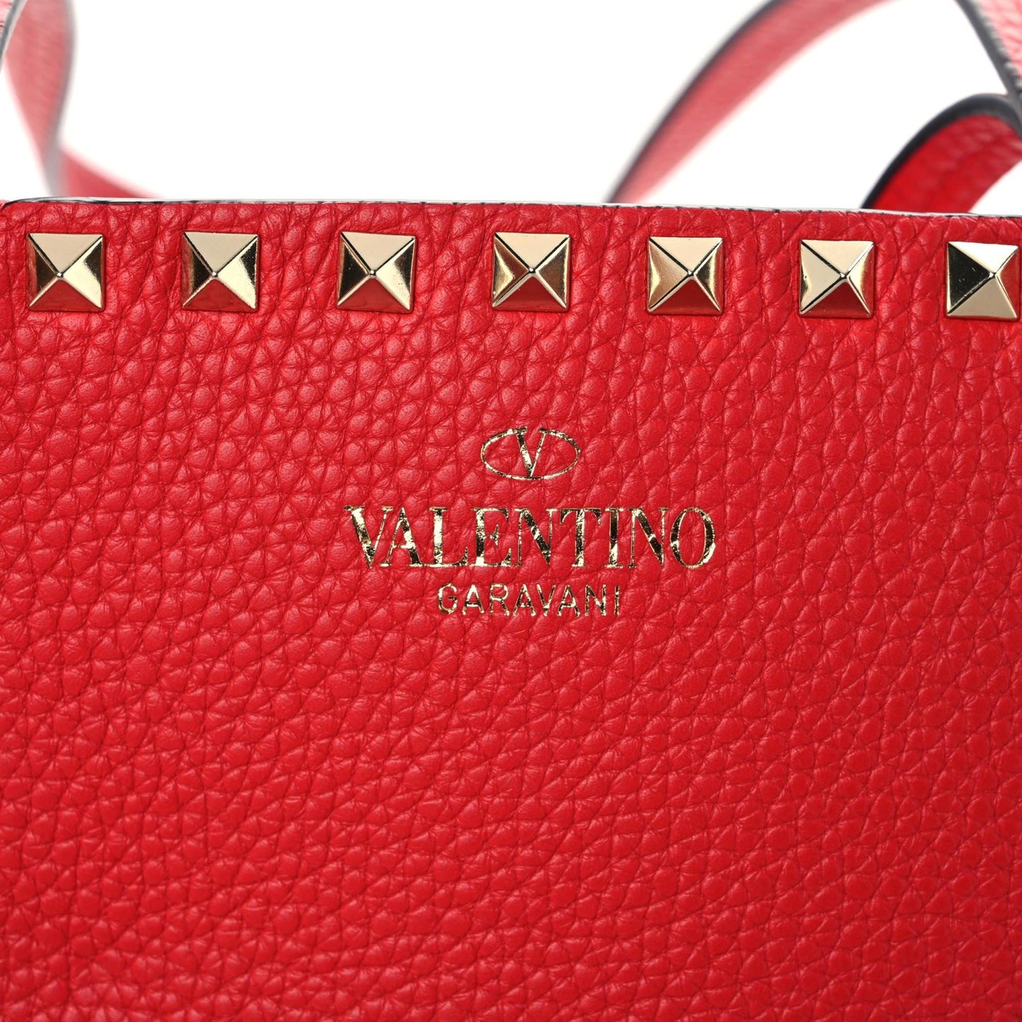 Grained Calfskin Small Rockstud Shoulder Tote Rouge Pur