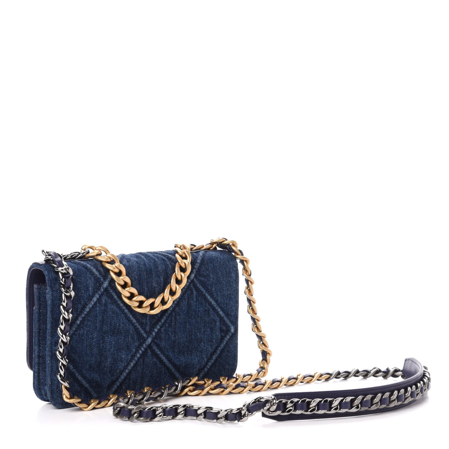 Denim Quilted 19 Wallet On Chain WOC Blue