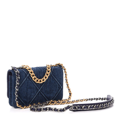 Chanel Denim Quilted 19 Wallet On Chain WOC Blue 3 of 12