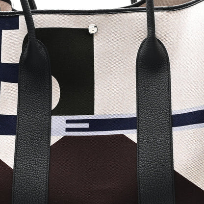 Hermes Toile H Plume Negonda Voyage Garden Party Tote 49 Bleu Indigo Ecru Beige Black 7 of 9
