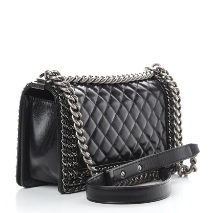 Chanel Glazed Calfskin Quilted Medium Boy Chained Flap Black 3 of 13