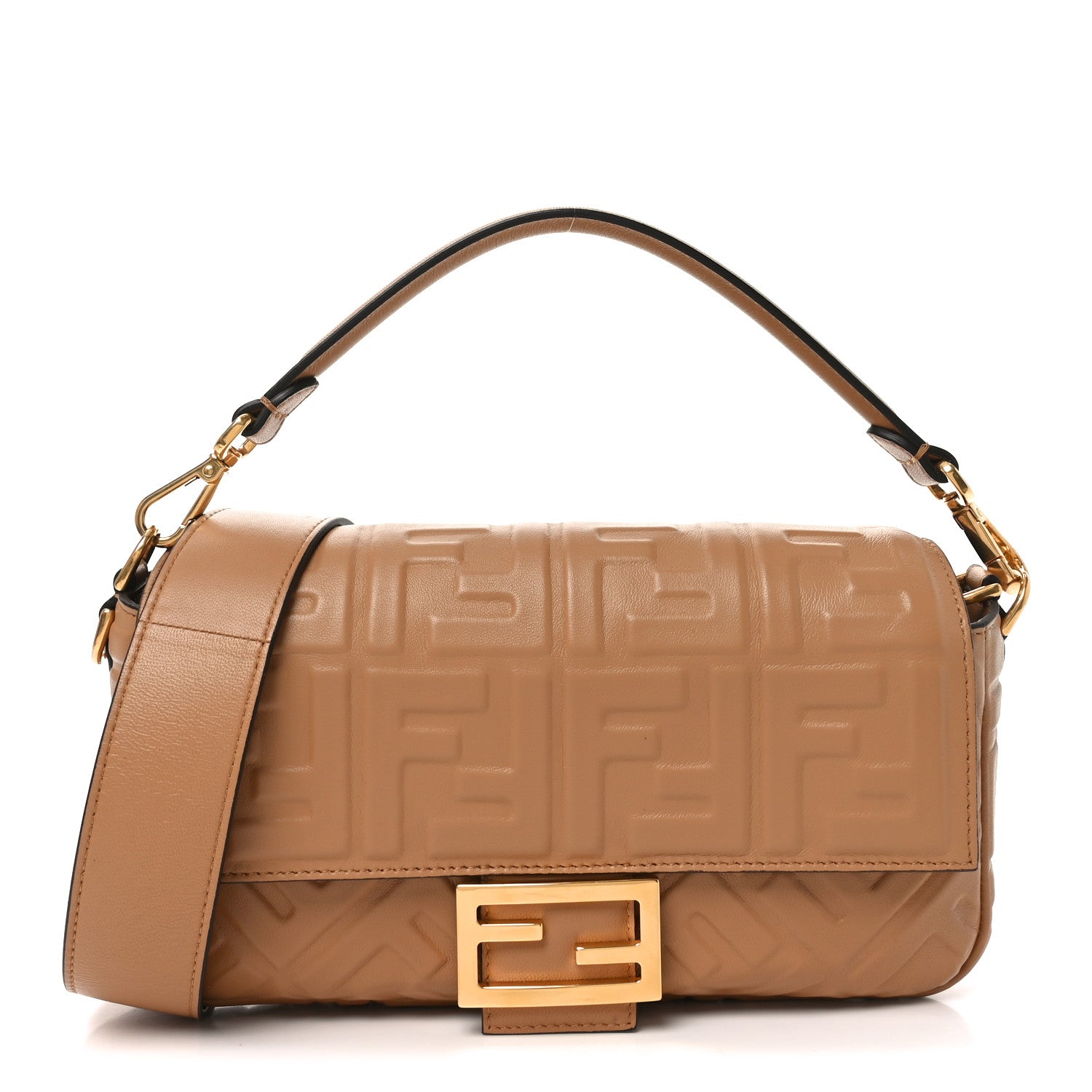 Fendi Nappa FF 1974 Embossed Baguette Miele Scuro 1 of 11