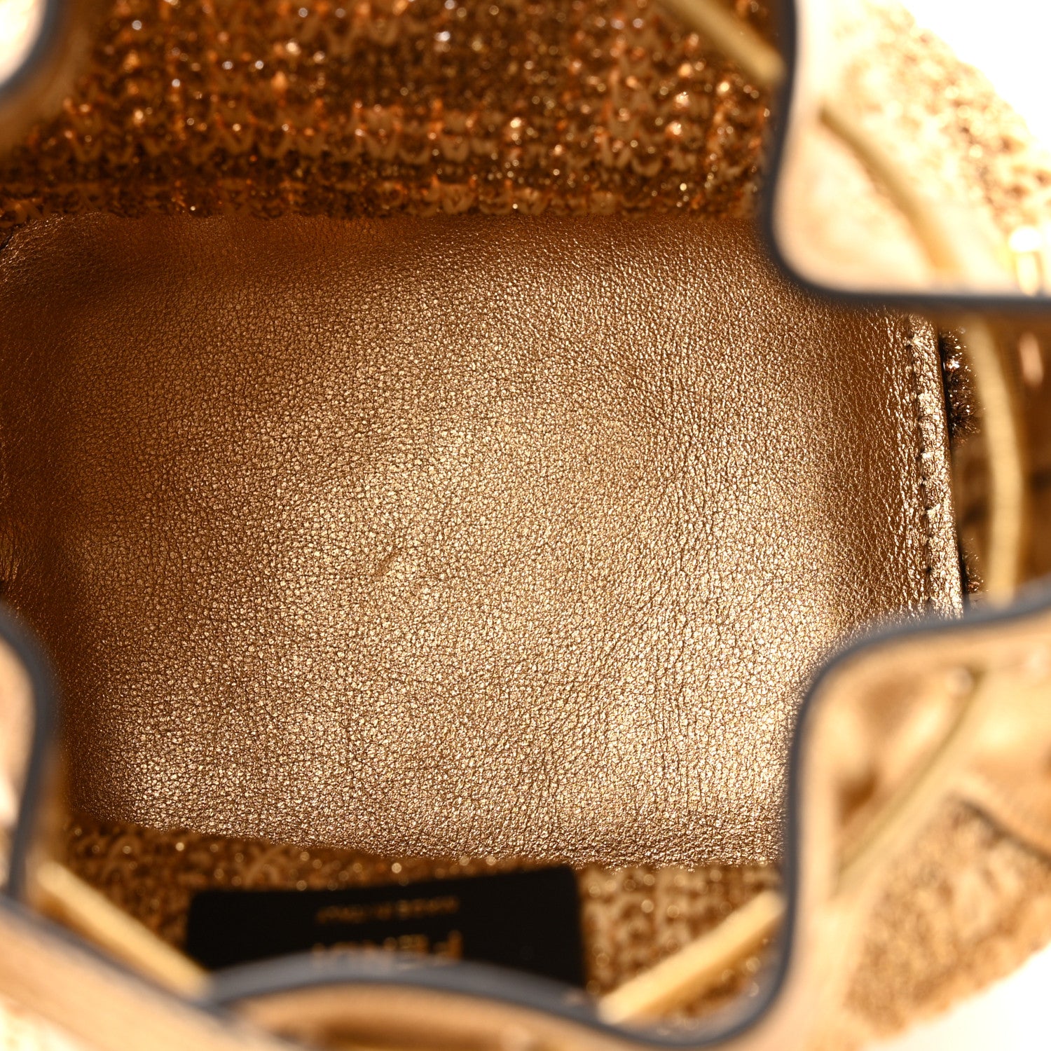 Fendi Raffia Lurex Vitello Laminato F is Fendi FF Crochet Mini Mon Tresor Bucket Bag Natural Oro 5 of 10
